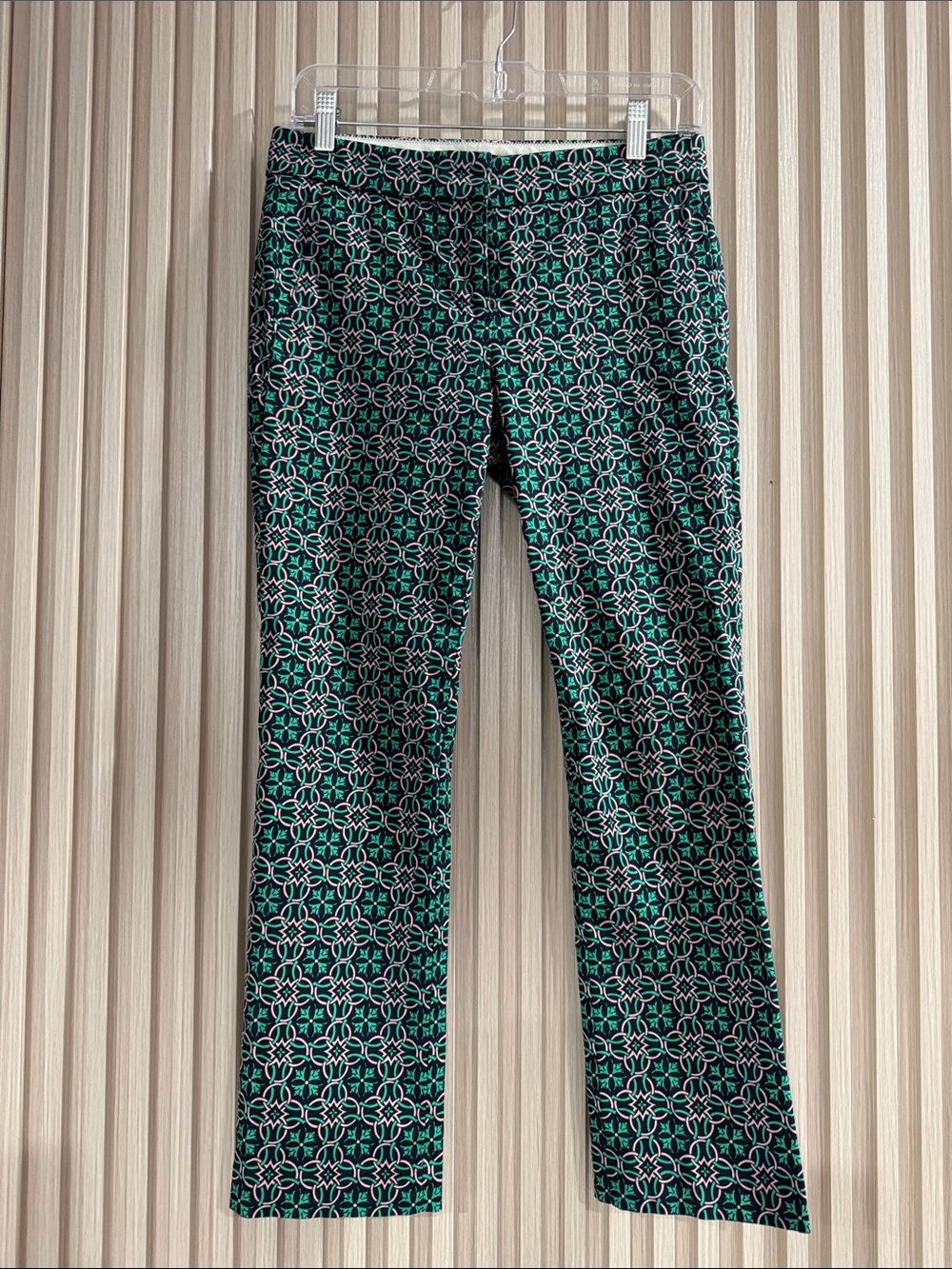 J. Crew Teal and Black Geometric Straight-Leg Pants
